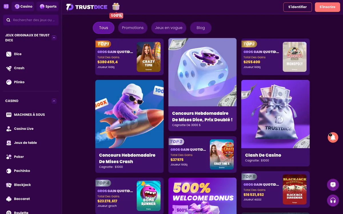 TrustDice Casino — Promotions, captured from France