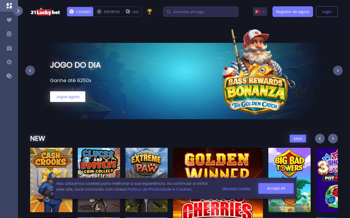 21LuckyBet Casino — Home page, captured from Brazil