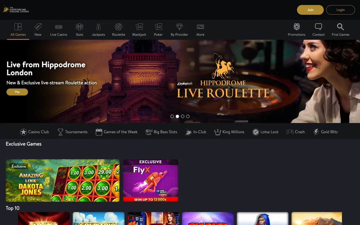 Hippodrome Online Casino — «Главная», снято из страны Австрия