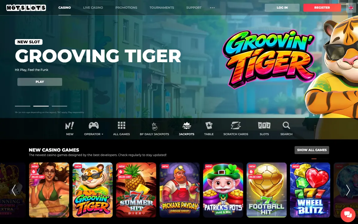 HotSlots Casino — Home page, captured from United Kingdom