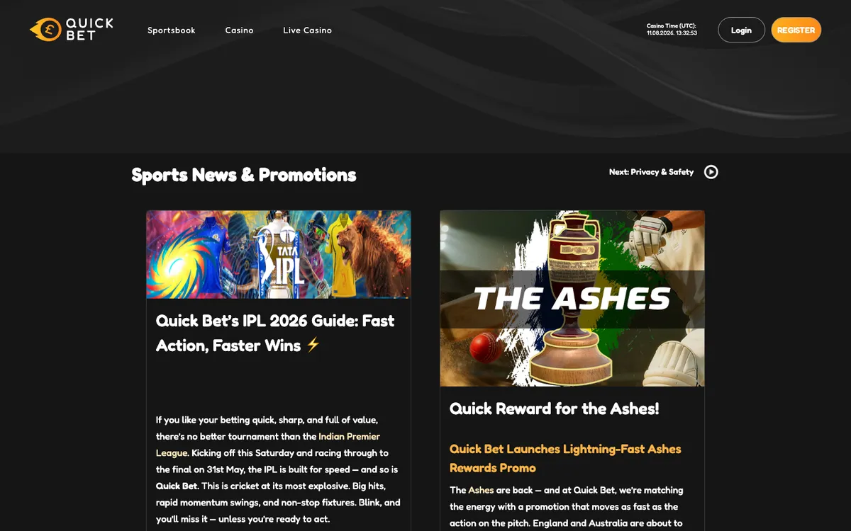 QuickBet Casino — «Акции», снято из страны Великобритания