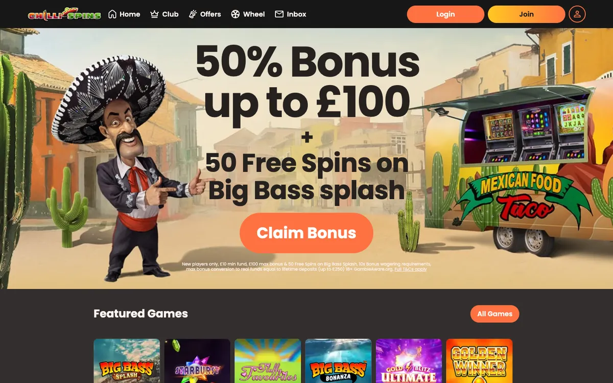 Chilli Spins Casino — «Главная», снято из страны Канада