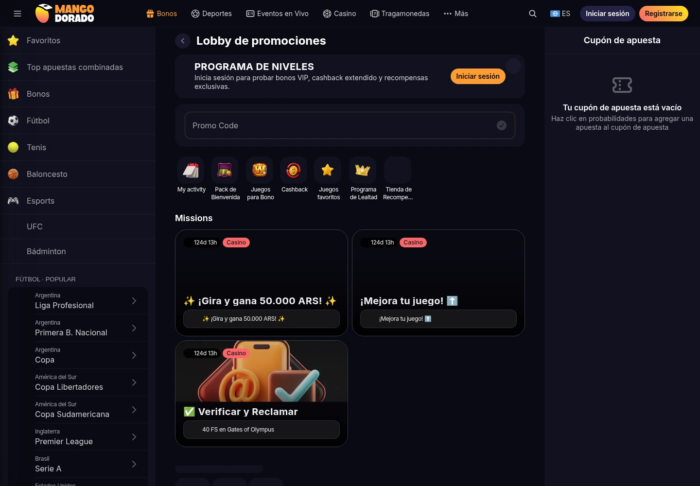 Mango Dorado Casino — Promotions, captured from Chile