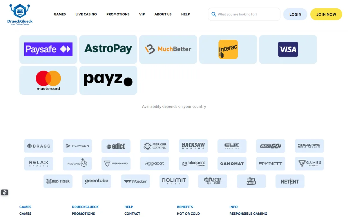 DrueckGlueck Casino — Payments, captured from Canada