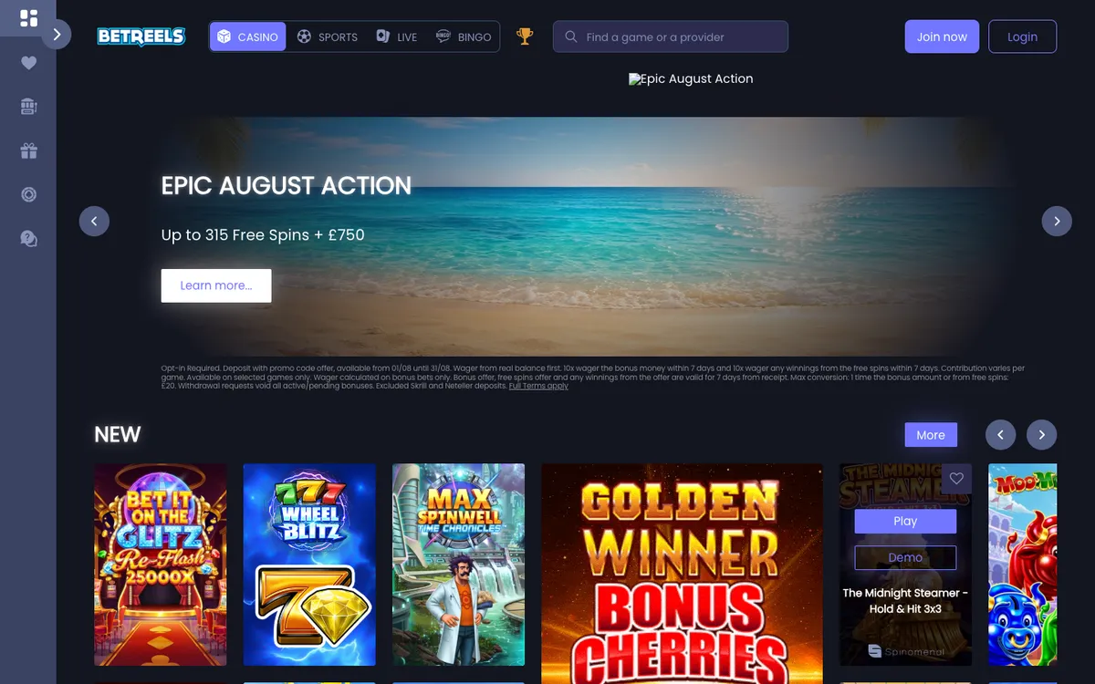 Betreels Casino — «Главная», снято из страны Великобритания