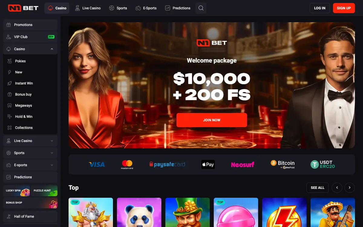 N1Bet Casino — Home page, captured from New Zealand