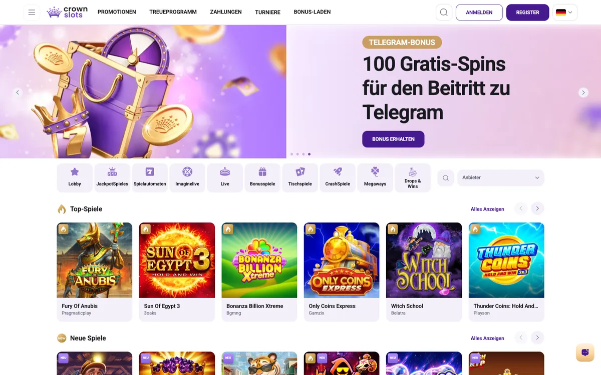 Crownslots Casino — Home page, captured from Germany