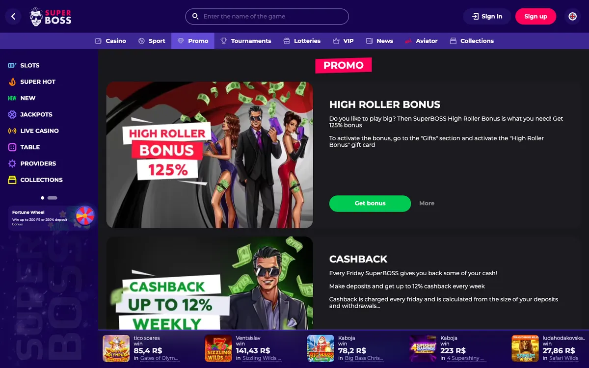 SuperBoss Casino — Promotions, captured from Spain