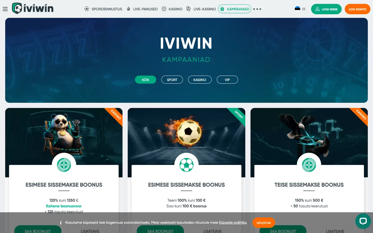 Ivibet Casino — «Акции», снято из страны Эстония