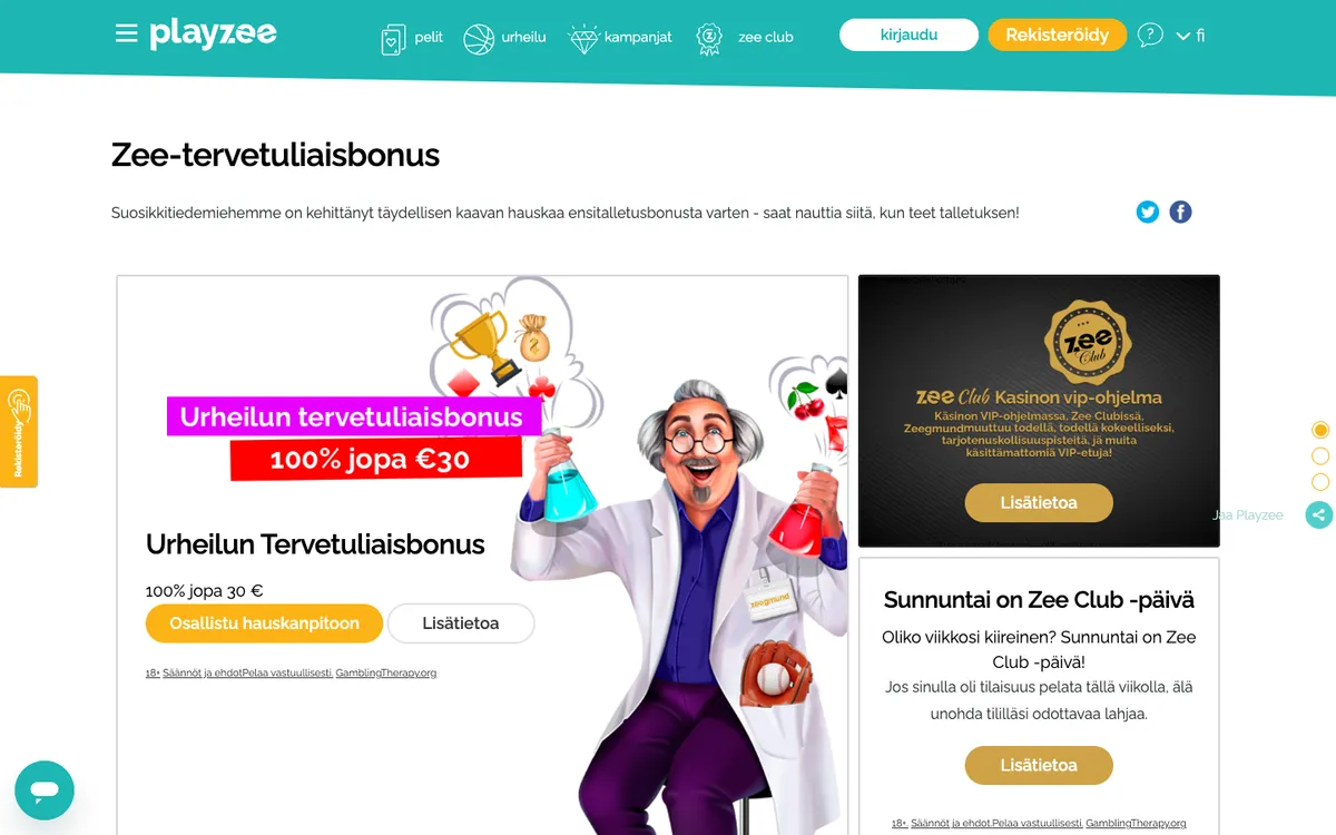 Playzee Casino — Promotions, captured from Finland