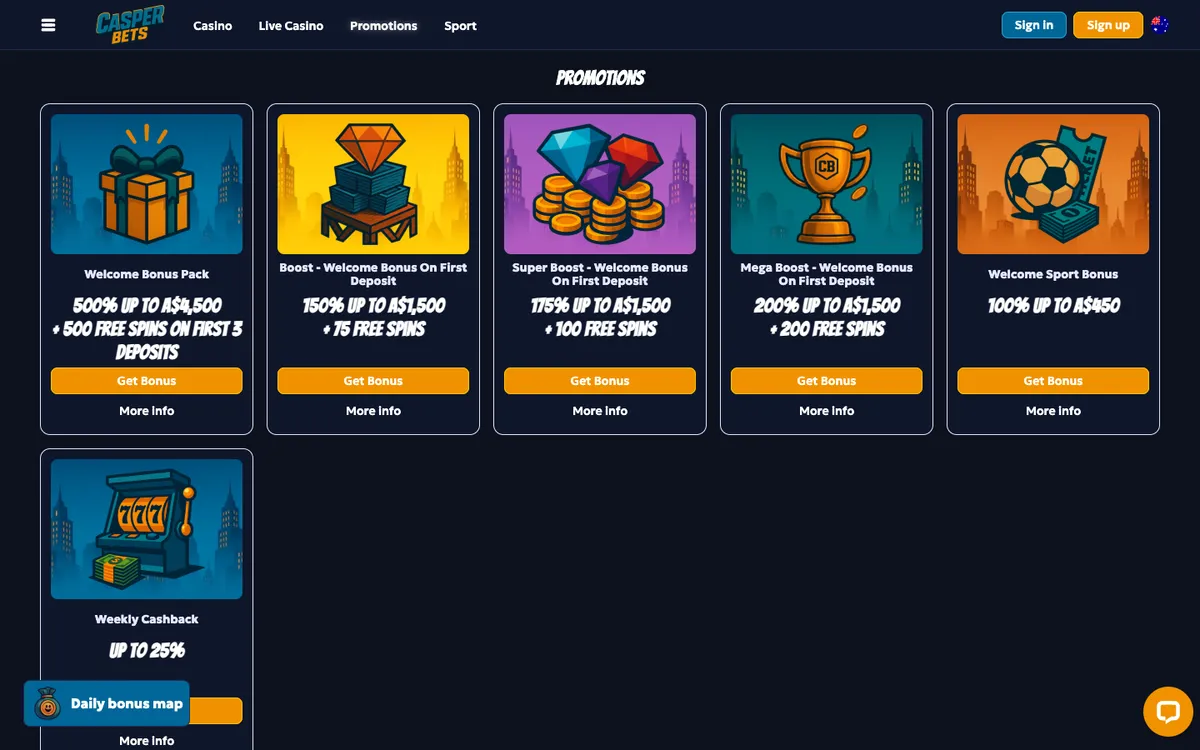 Casper Bets Casino — Promotions, captured from Australia