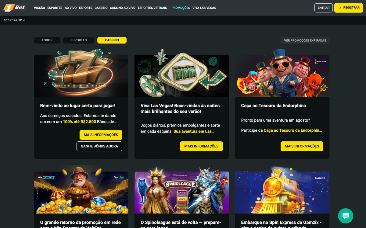 1Bet Casino — Promotions, captured from Brazil