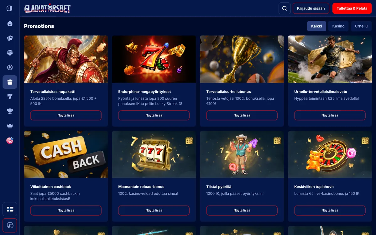 GladiatorsBet Casino — Promotions, captured from Finland