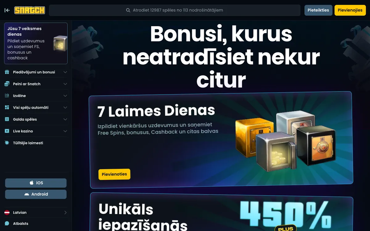 Snatch Casino — Promotions, captured from Latvia