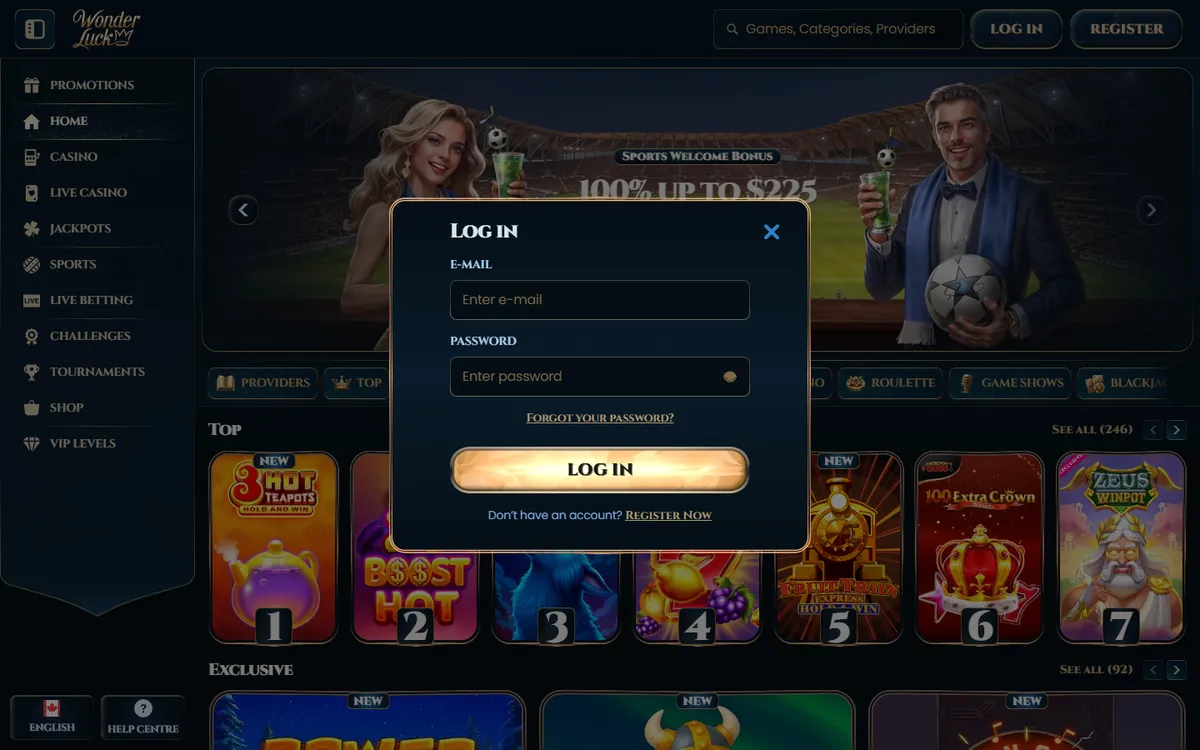 WonderLuck Casino — Sign-up, captured from Canada