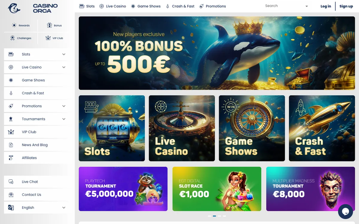 Casino Orca — Home page, captured from Australia