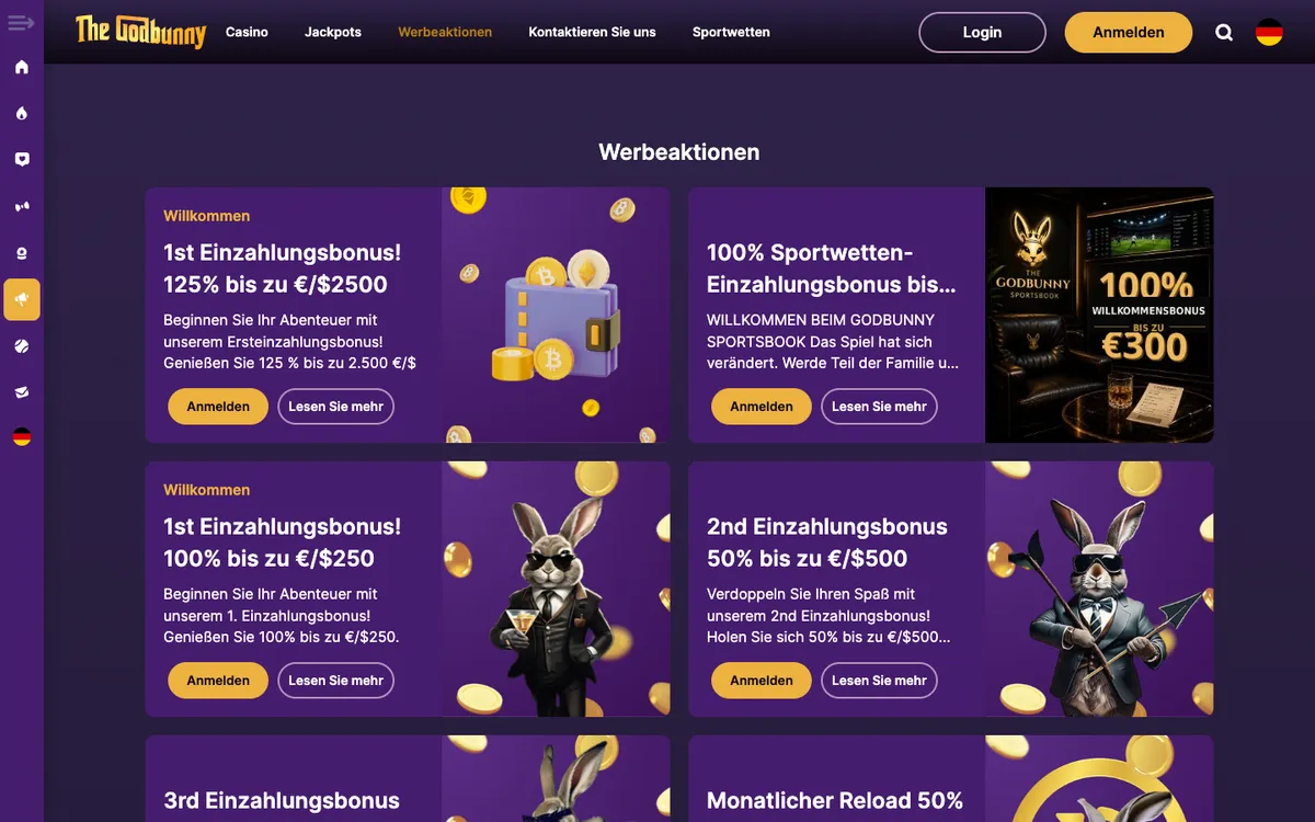 Godbunny Casino — Promotions, captured from Austria