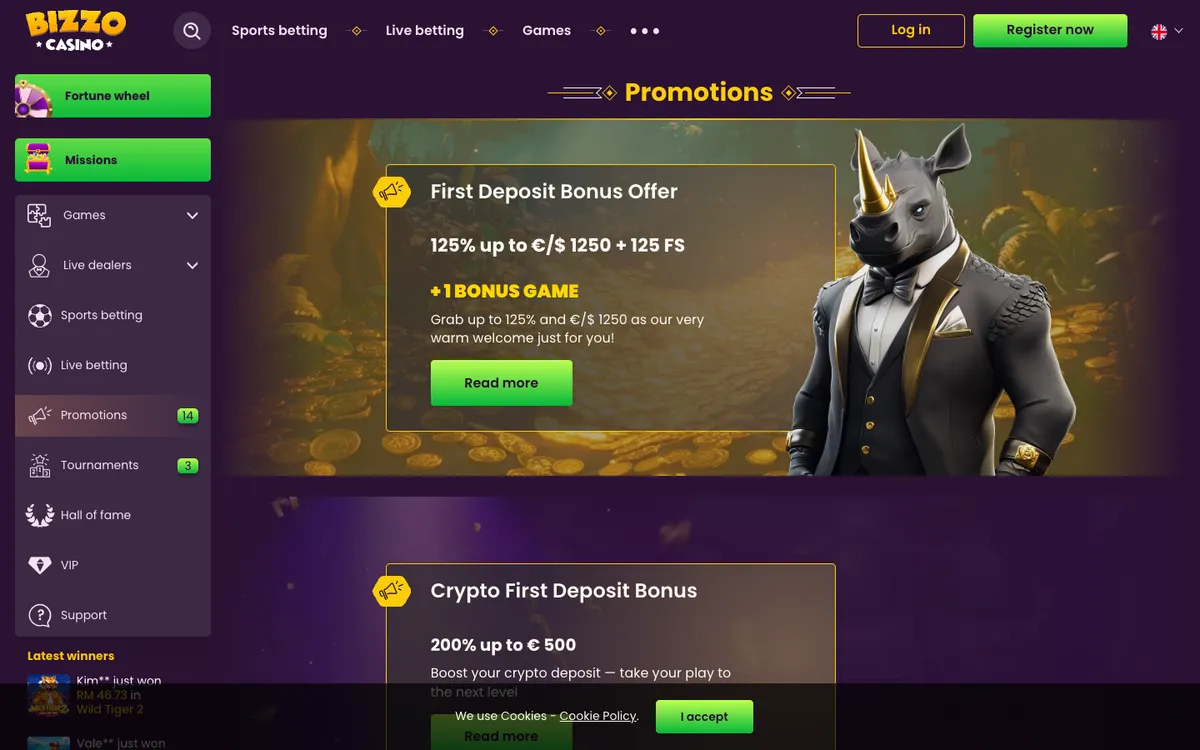 Bizzo Casino — Promotions, captured from Malaysia