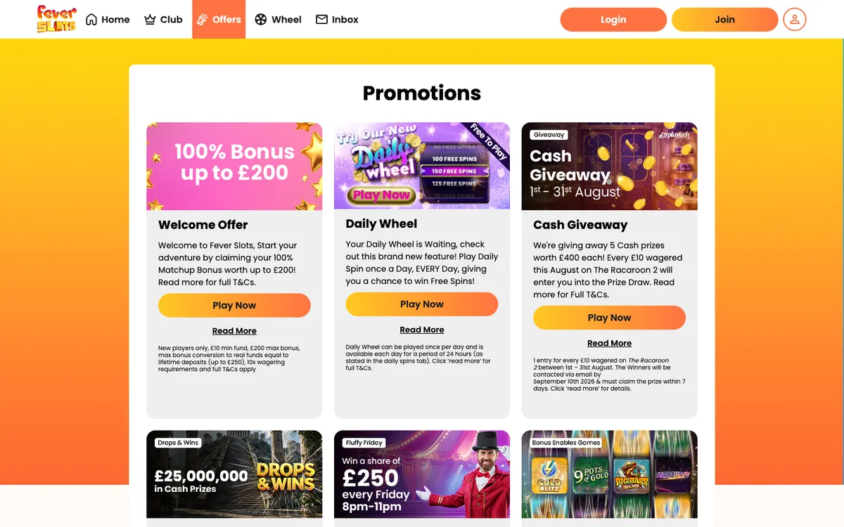 Fever Slots Casino — Promotions, captured from United Kingdom