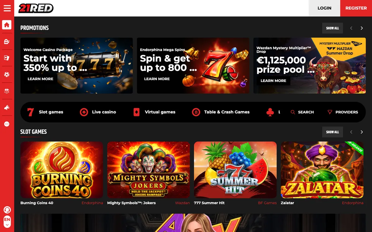 21.red Casino — «Главная», снято из страны Португалия
