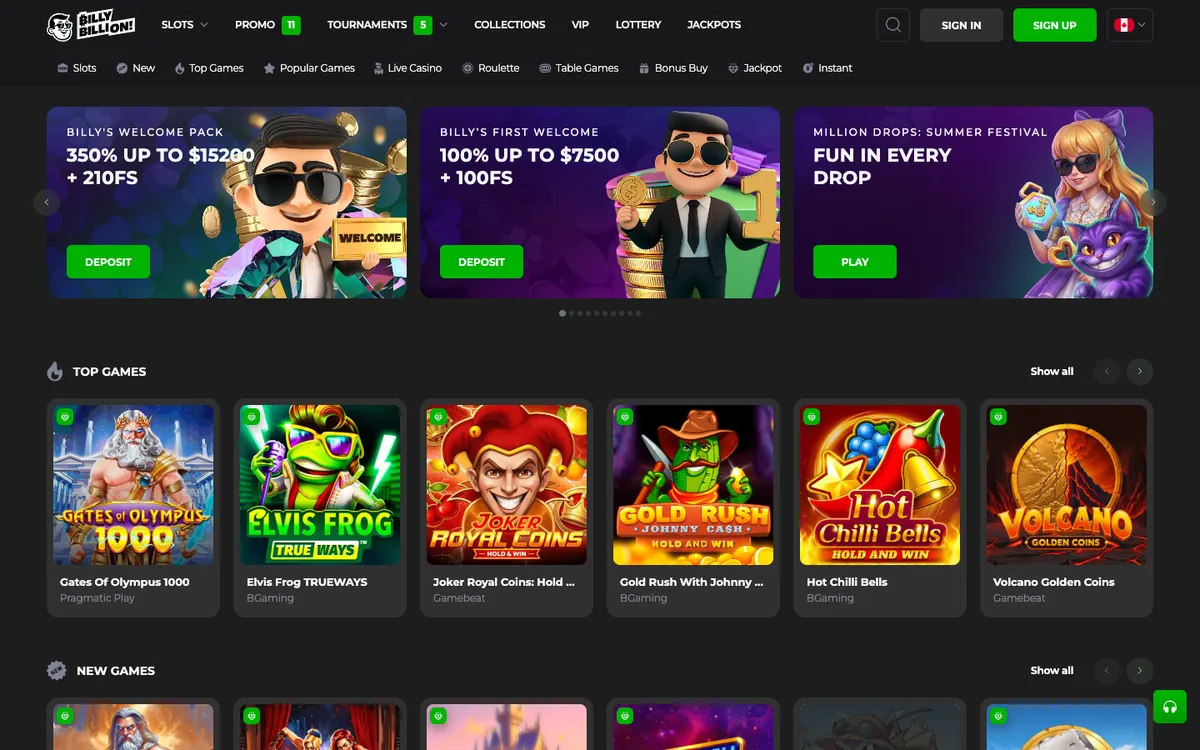 Billy Billion Casino — «Главная», снято из страны Канада