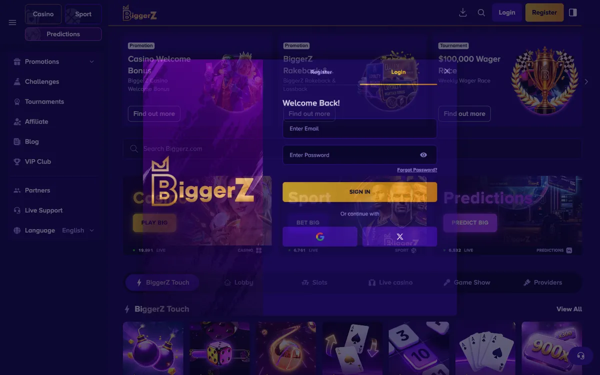 BiggerZ Casino — Sign-up, captured from New Zealand