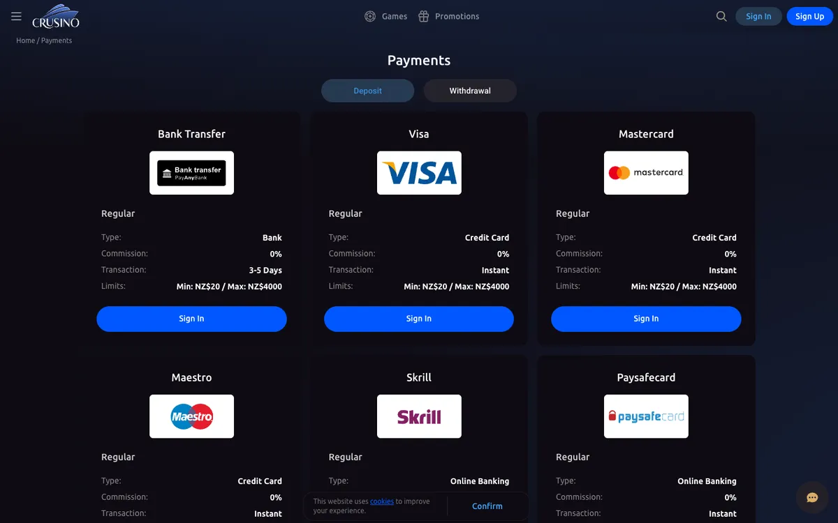 Crusino Casino — «Платежи», снято из страны Новая Зеландия