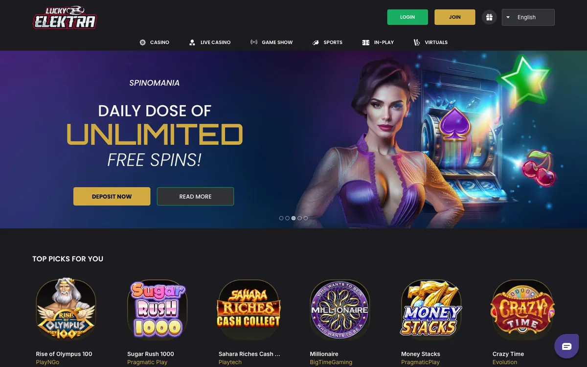 LuckyElektra Casino — Home page, captured from Brazil
