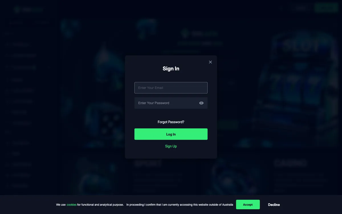 OnLuck Casino — Sign-up, captured from Australia