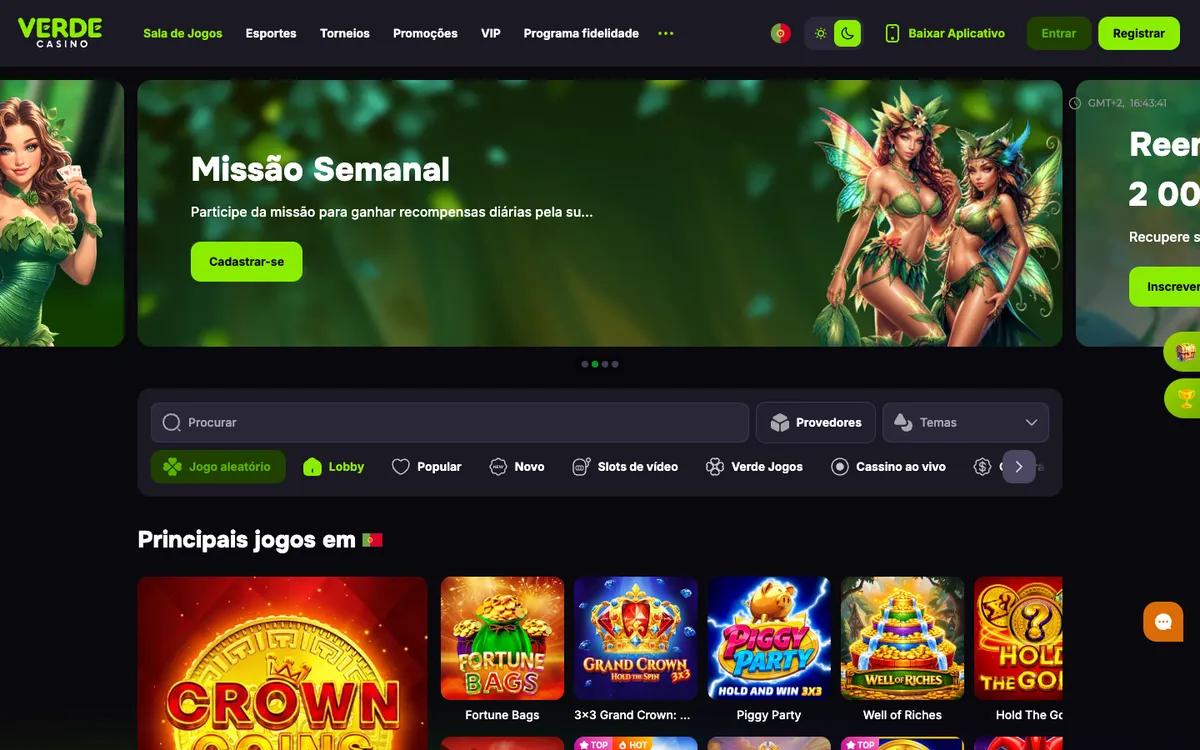 Verde Casino — Home page, captured from Portugal
