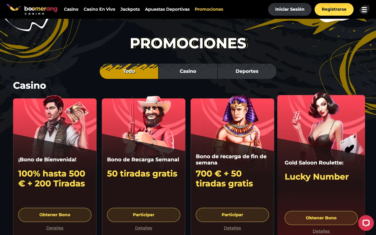 Boomerang Casino — Promotions, captured from Peru