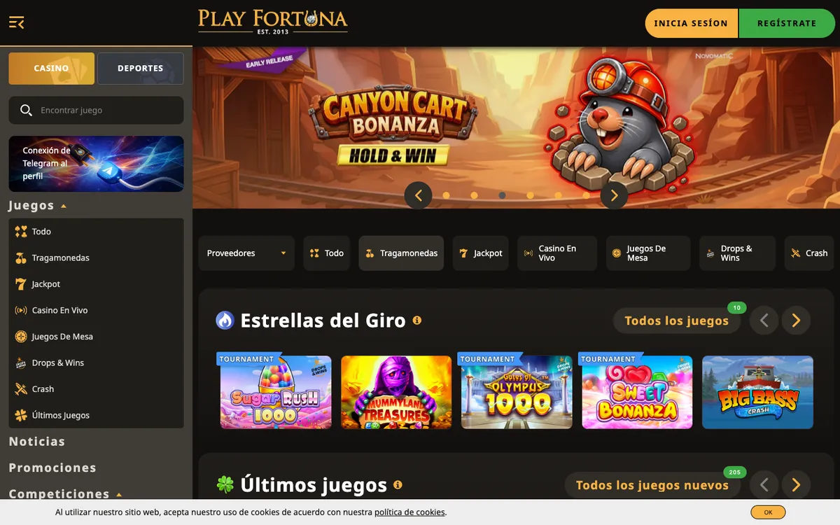 PlayFortuna Casino — Home page, captured from Chile
