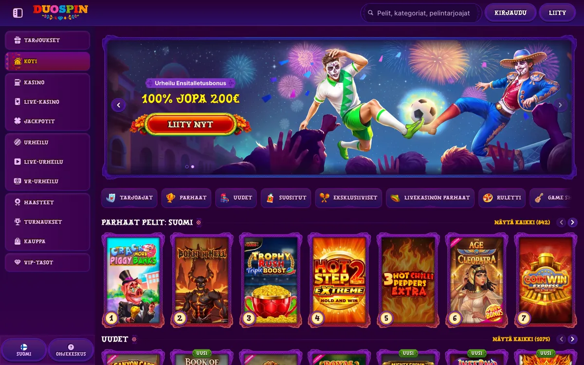 Duospin Casino — Home page, captured from Finland