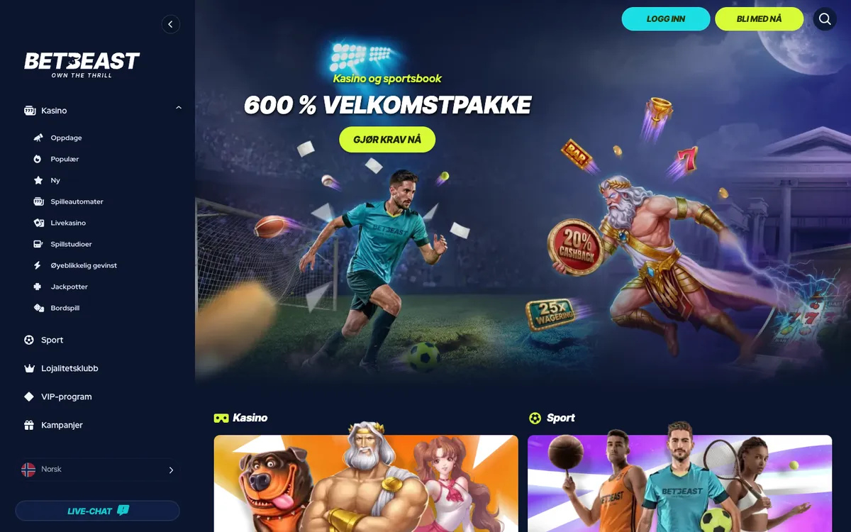 BetBeast Casino — Sign-up, captured from Norway