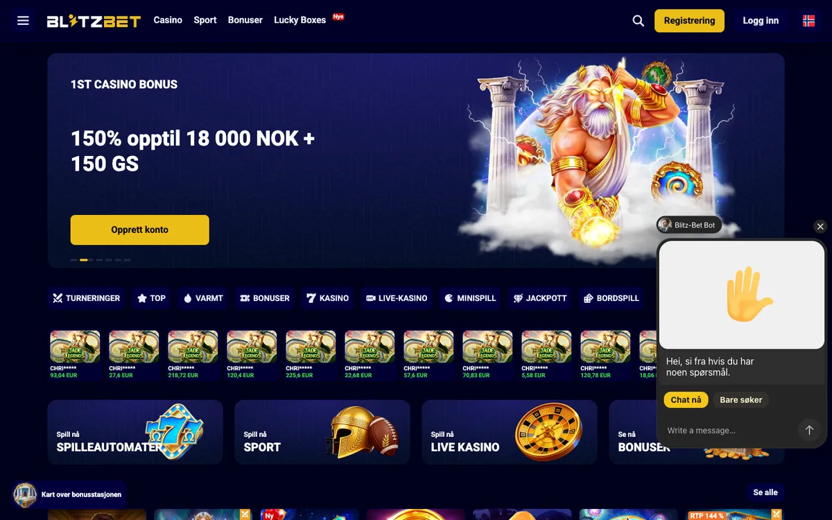 Blitz-bet Casino — Home page, captured from Norway