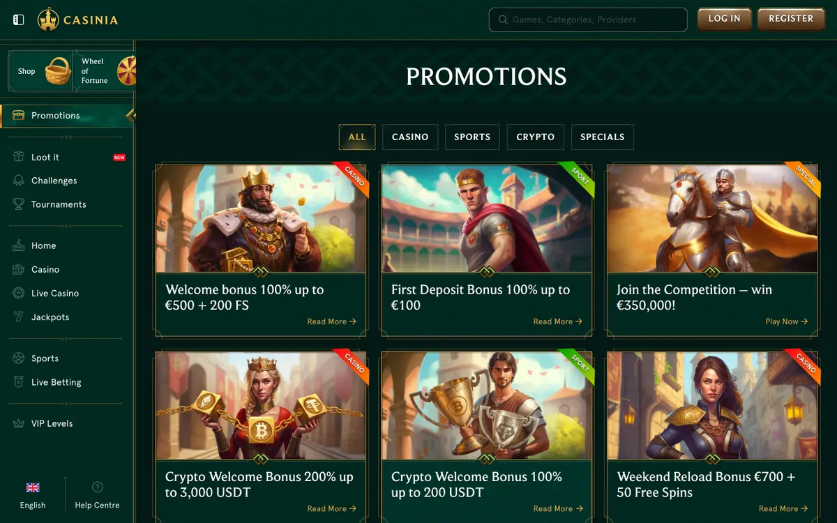 Casinia Casino — «Акции», снято из страны Нигерия