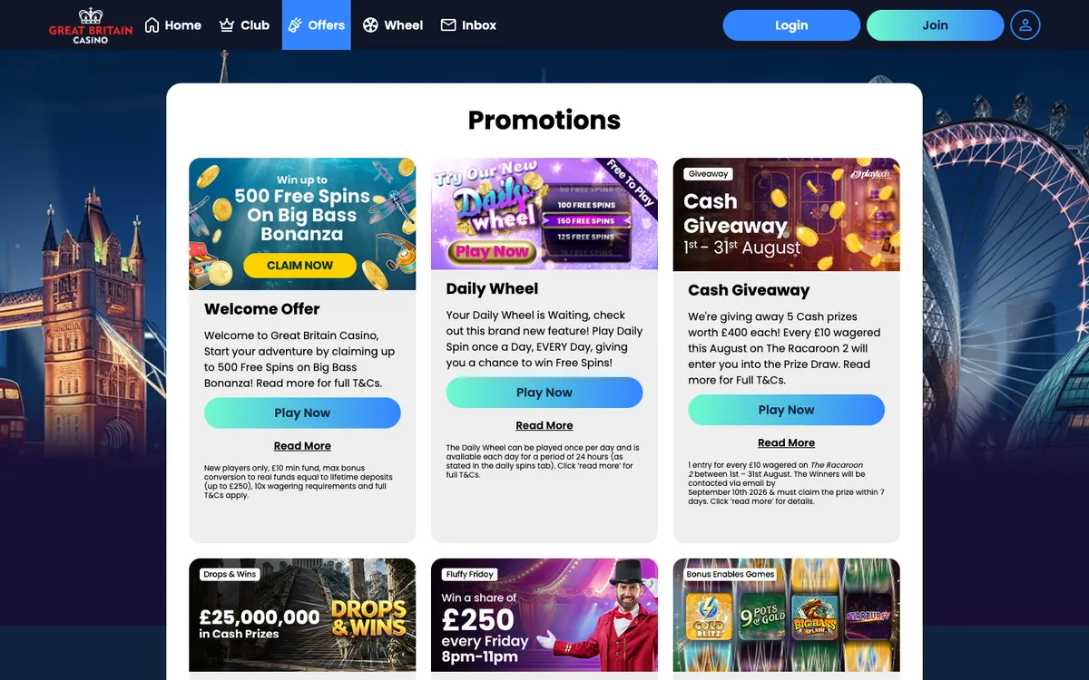 Great Britain Casino — Promotions, captured from United Kingdom