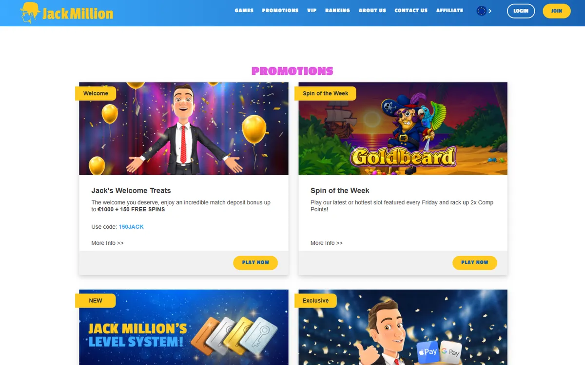 JackMillion Casino — «Акции», снято из страны Канада