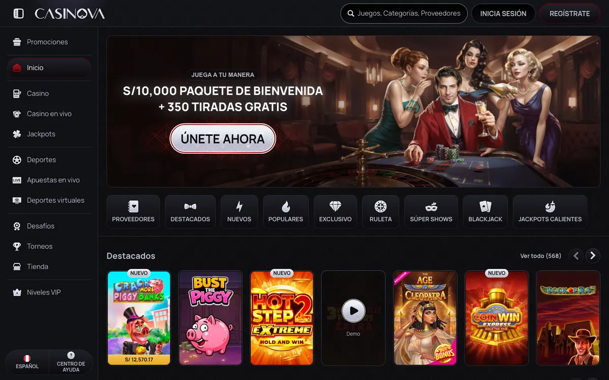 Casinova Casino — Home page, captured from Peru