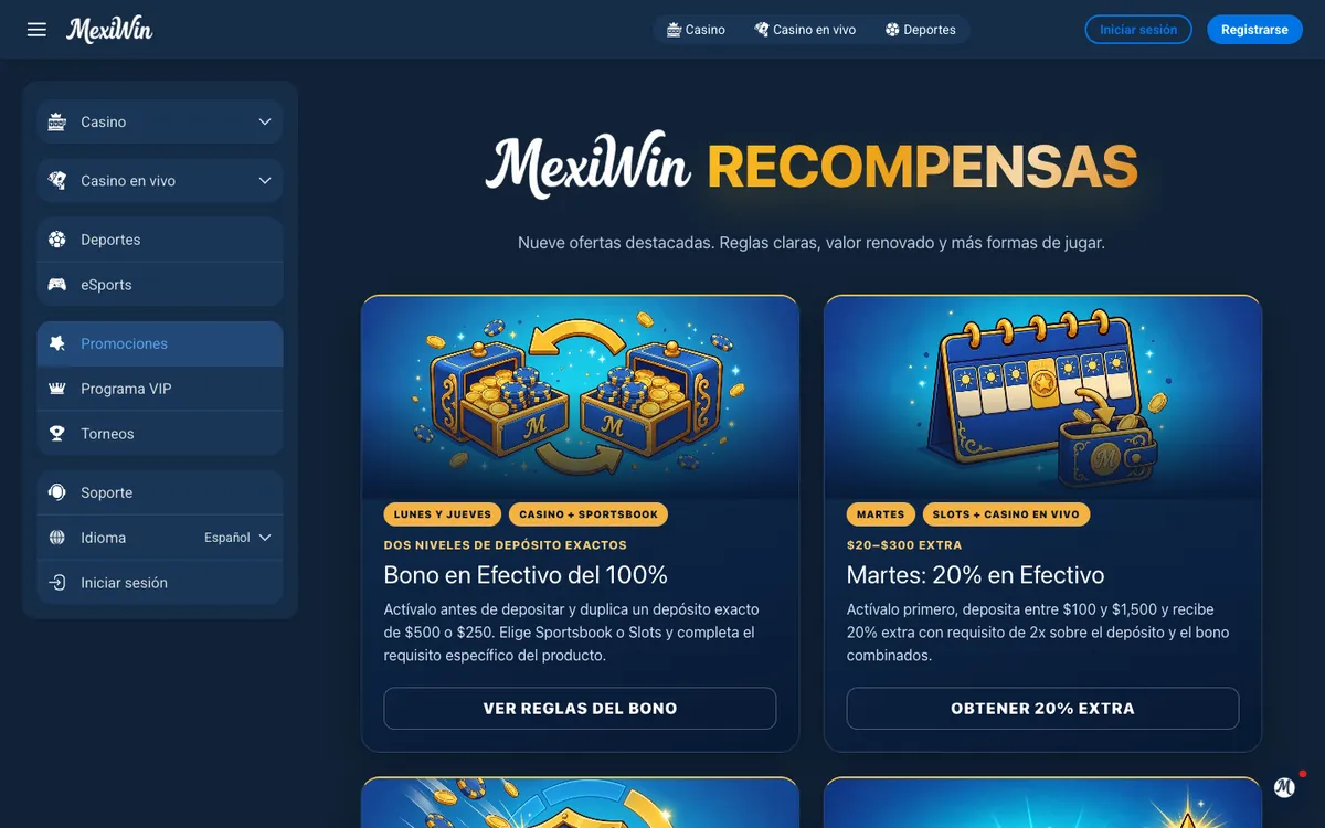 MexiWin Casino — Promotions, captured from Spain
