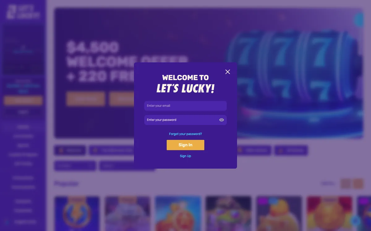 LetsLucky Casino — «Регистрация», снято из страны Австралия