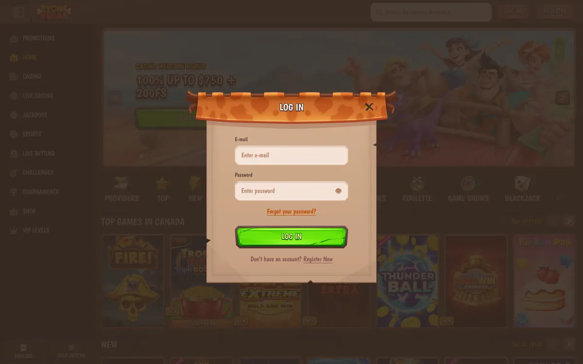 StoneVegas Casino — Sign-up, captured from Canada