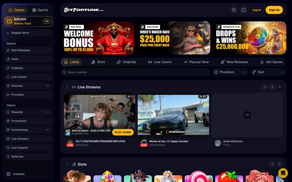 BitFortune Casino — Home page, captured from Germany