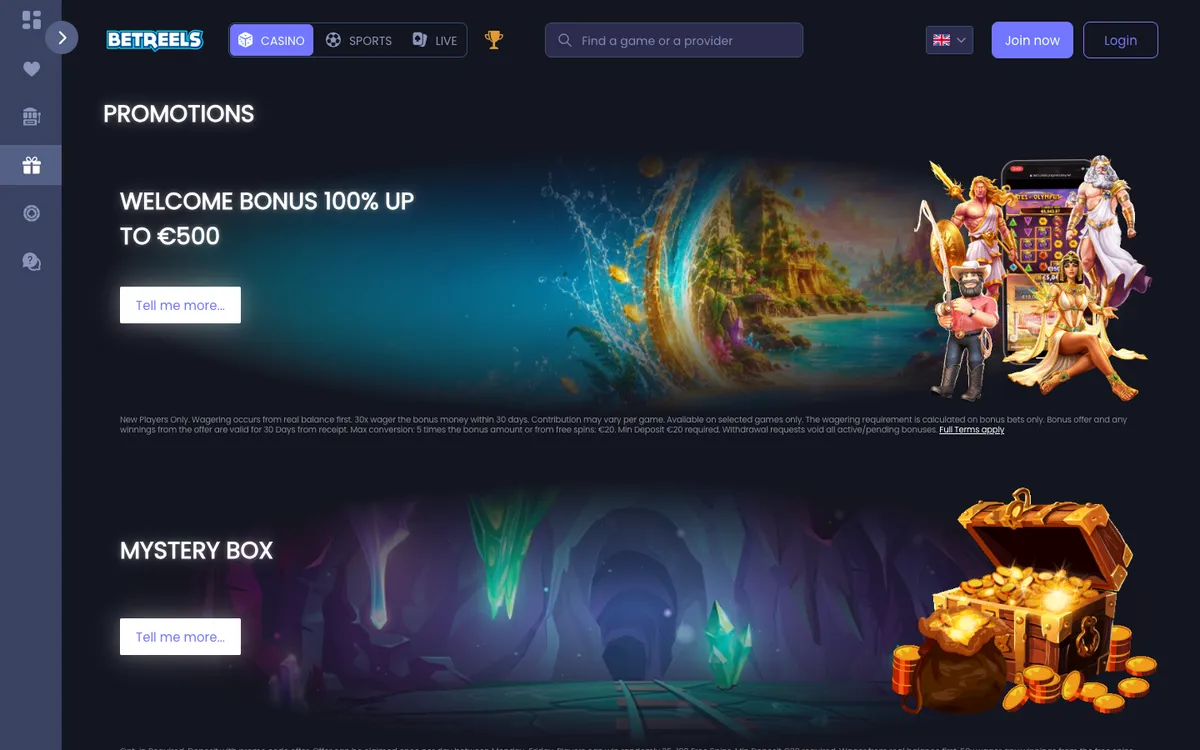 Betreels Casino — Promotions, captured from Spain