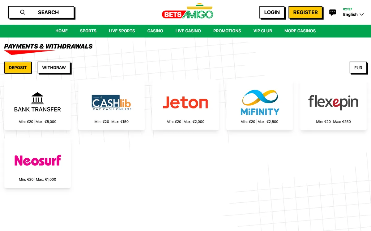 Betsamigo Casino — Payments, captured from Germany