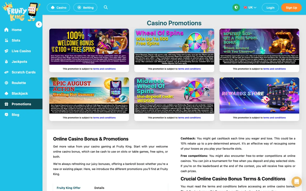 Fruity King Casino — «Акции», снято из страны Бразилия