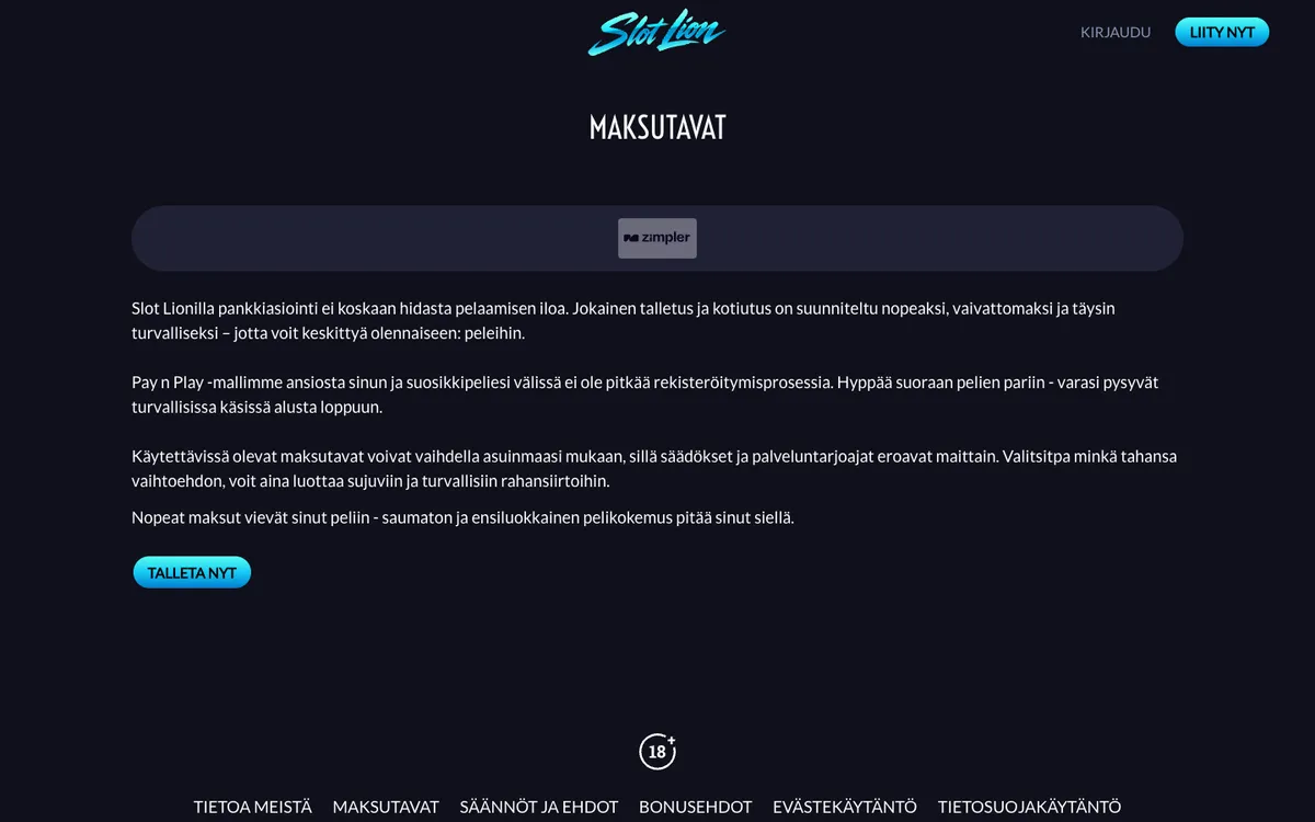 Slot Lion Casino — Payments, captured from Finland