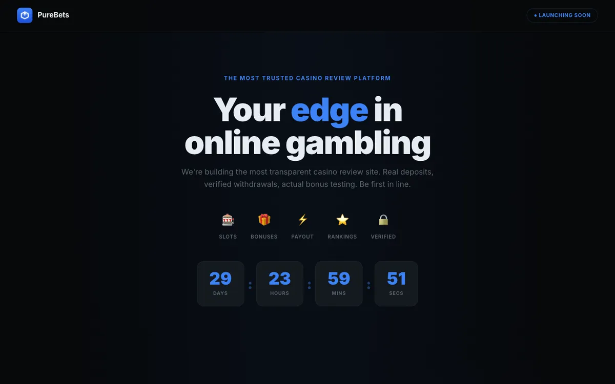 PureBets Casino — «Главная», снято из страны Австрия