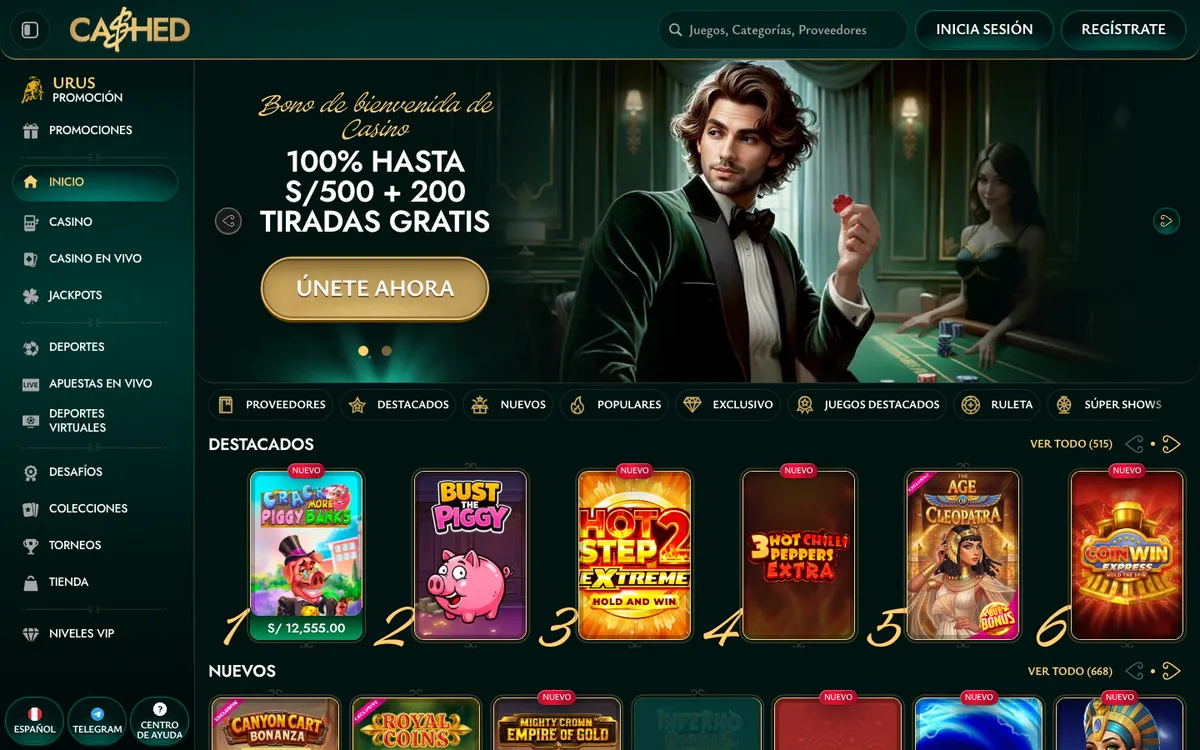Cashed Casino — Home page, captured from Peru