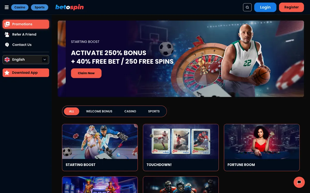BetOspin Casino — Promotions, captured from Netherlands